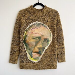 Hand Painted Art to Wear Sweater Marled Knit Cavas Artsy Unique DIY Portrait S